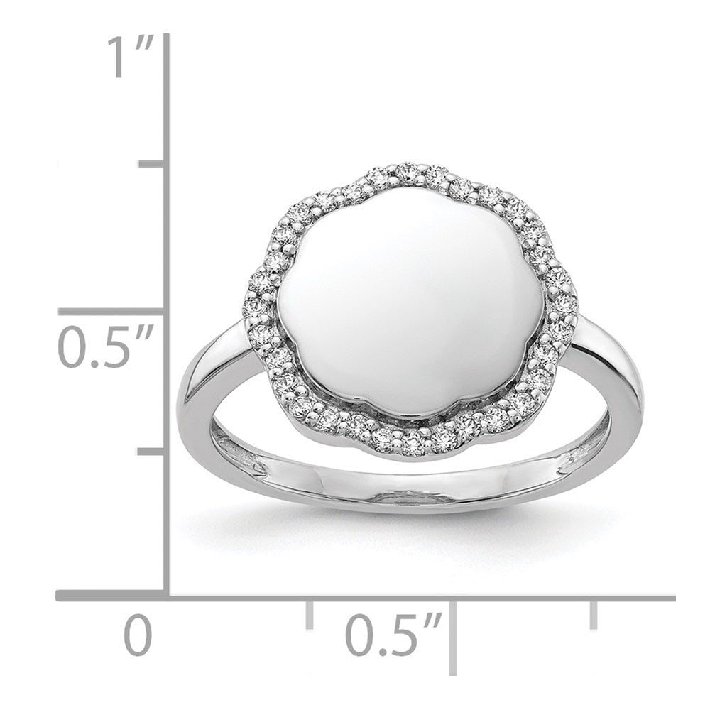 14K Weißgold Diamant-Ring mit gewelltem Rand, gravierbar