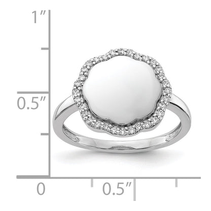 14K Weißgold Diamant-Ring mit gewelltem Rand, gravierbar