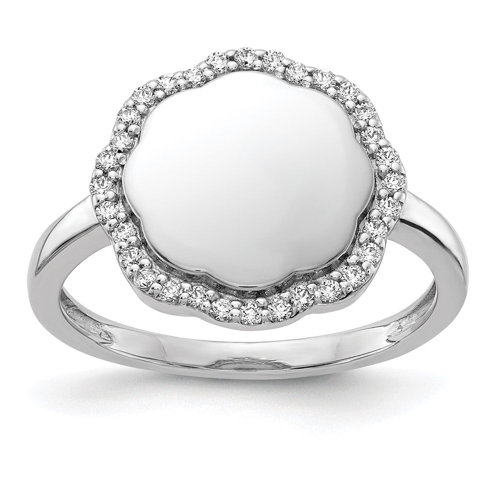 14K Weißgold Diamant-Ring mit gewelltem Rand, gravierbar