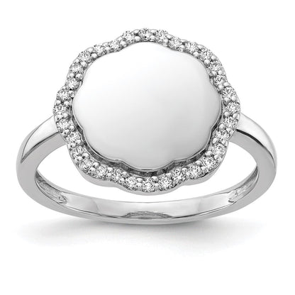 14K Weißgold Diamant-Ring mit gewelltem Rand, gravierbar
