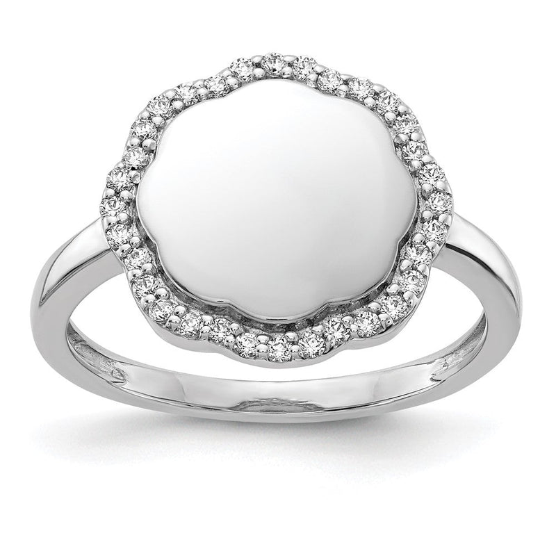 14K Weißgold Diamant-Ring mit gewelltem Rand, gravierbar
