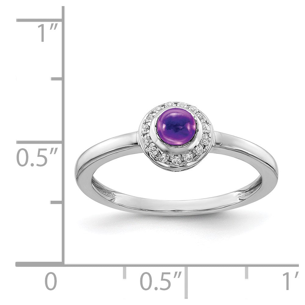 14K Weißgold Ring mit echten Diamanten und Cabochon-Amethyst