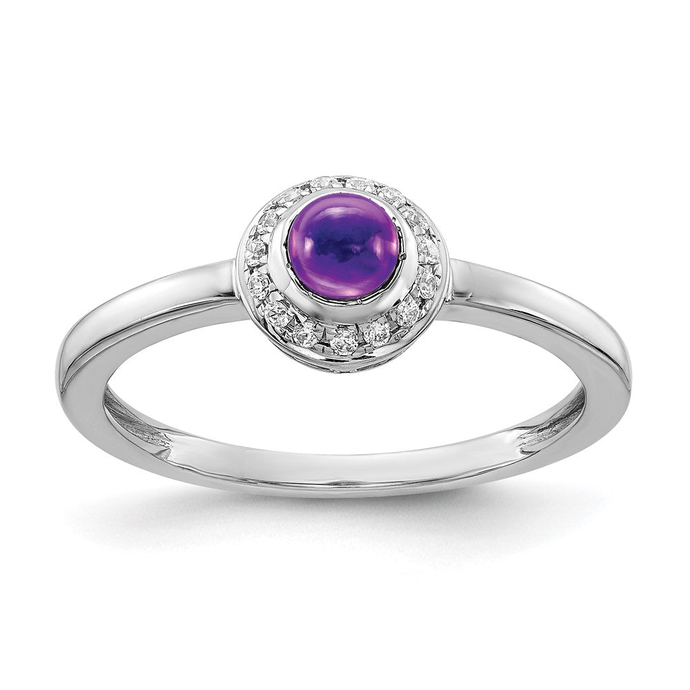 14K Weißgold Ring mit echten Diamanten und Cabochon-Amethyst