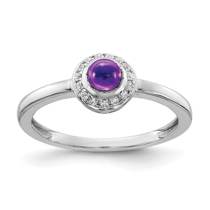 14K Weißgold Ring mit echten Diamanten und Cabochon-Amethyst