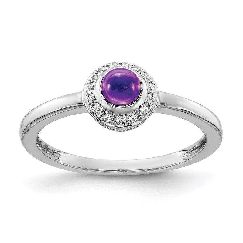 14K Weißgold Ring mit echten Diamanten und Cabochon-Amethyst