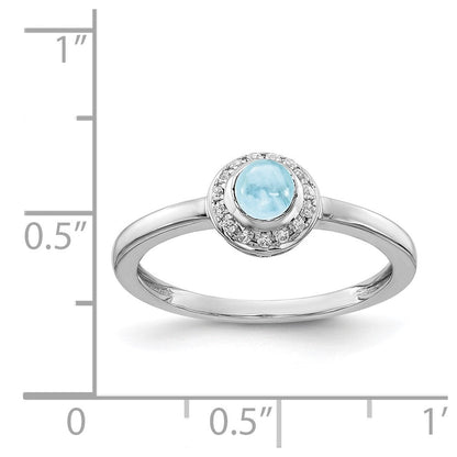 14K Weißgold Ring mit echten Diamanten und Cabochon-Aquamarin