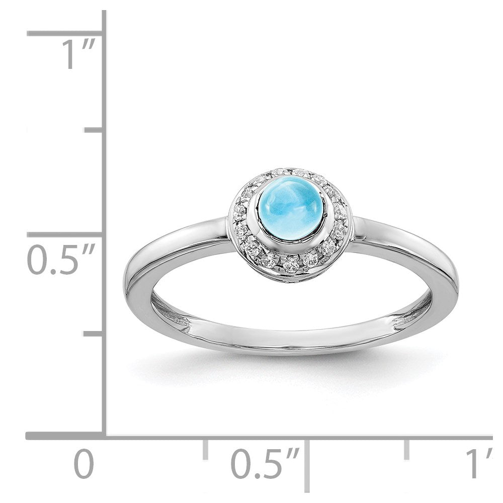 14K Weißgold Ring mit echtem Diamant und Cabochon-Blautopas