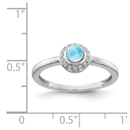 14K Weißgold Ring mit echtem Diamant und Cabochon-Blautopas
