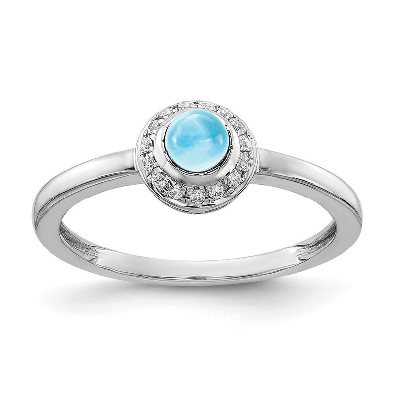14K Weißgold Ring mit natürlichen Diamanten und rundem Blautopas