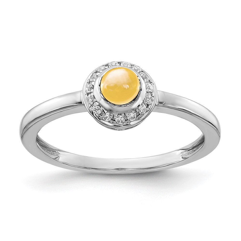 14K Weißgoldring mit natürlichen Diamanten und Citrin-Cabochons