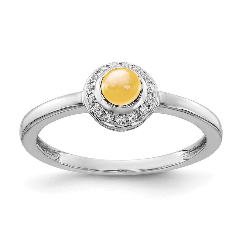 14K Weißgoldring mit natürlichen Diamanten und Citrin-Cabochons