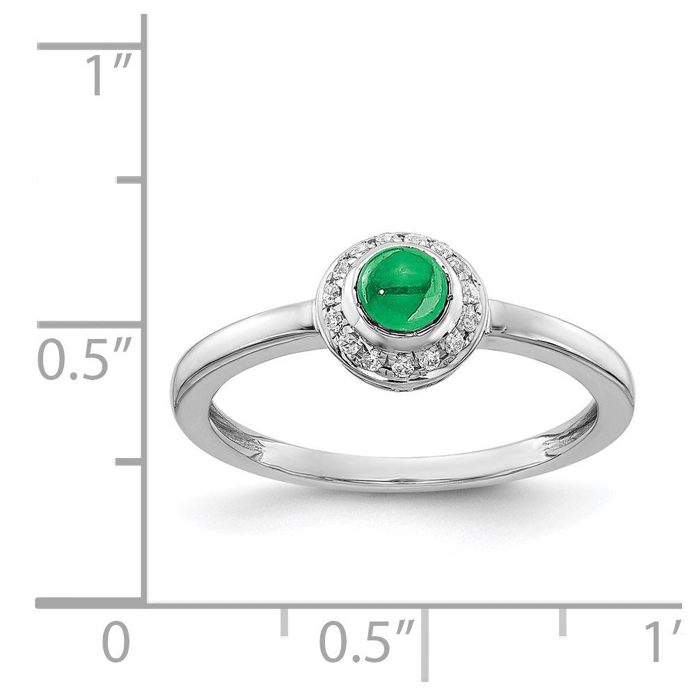 14K Weißgold Ring mit echtem Diamant und Cabochon-Smaragd