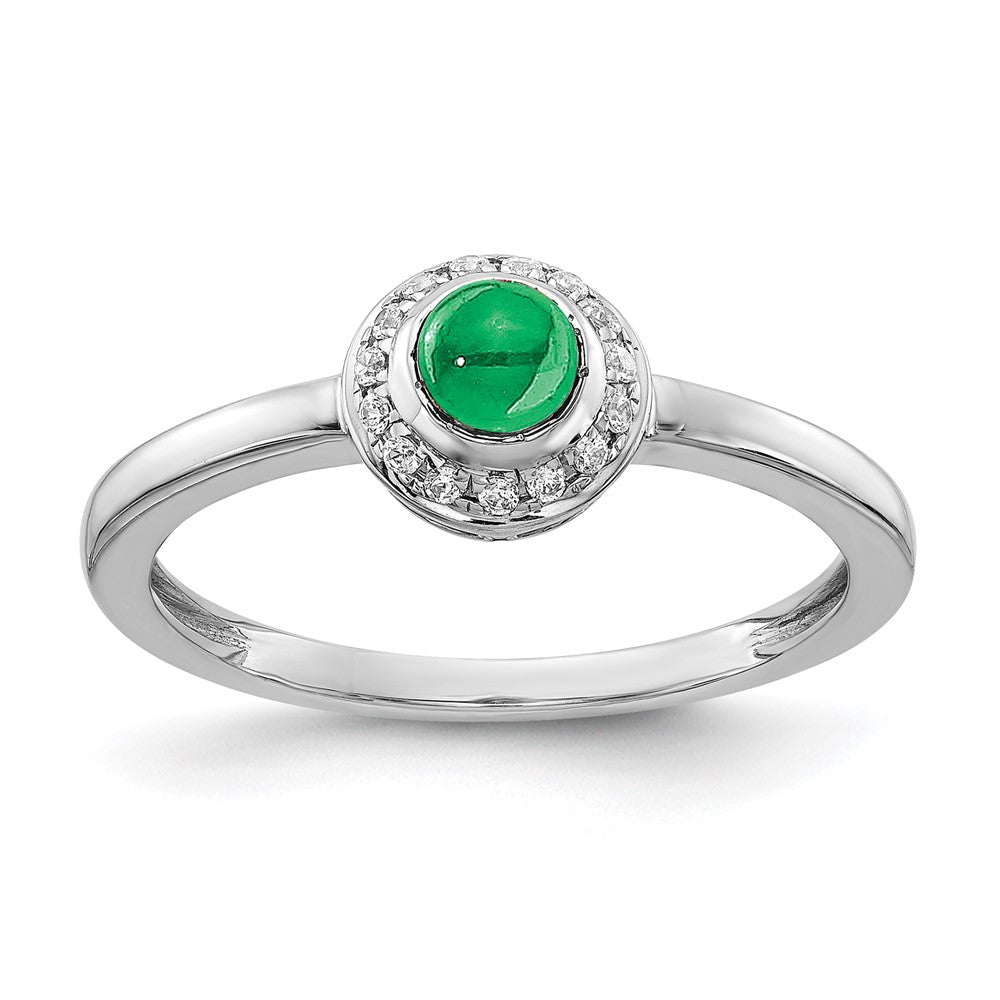 14K Weißgold Ring mit echtem Diamant und Cabochon-Smaragd