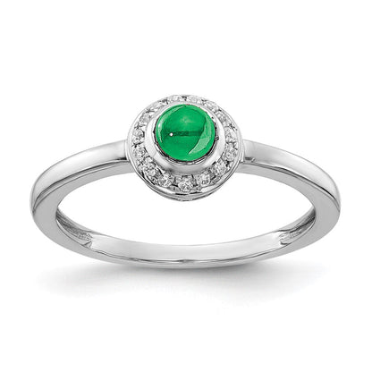 14K Weißgold Ring mit echtem Diamant und Cabochon-Smaragd