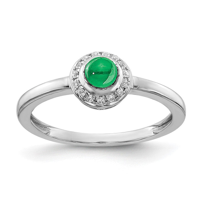 14K Weißgold Ring mit echtem Diamant und Cabochon-Smaragd