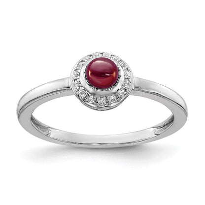 14K Weißgold Ring mit natürlichem Diamant und Cabochon-Granat