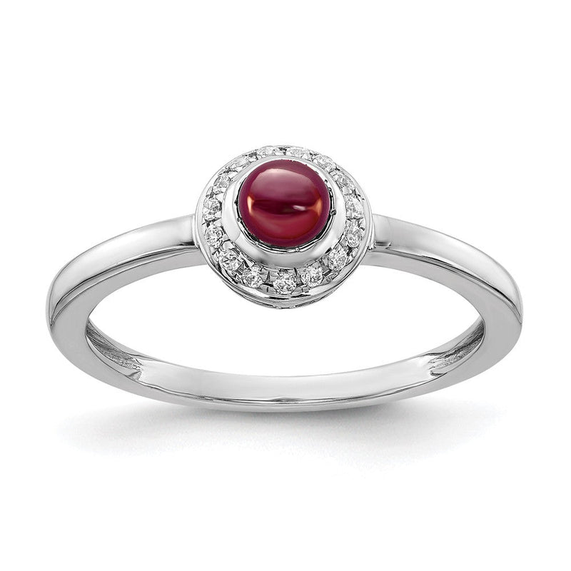 14K Weißgold Ring mit natürlichem Diamant und Cabochon-Granat