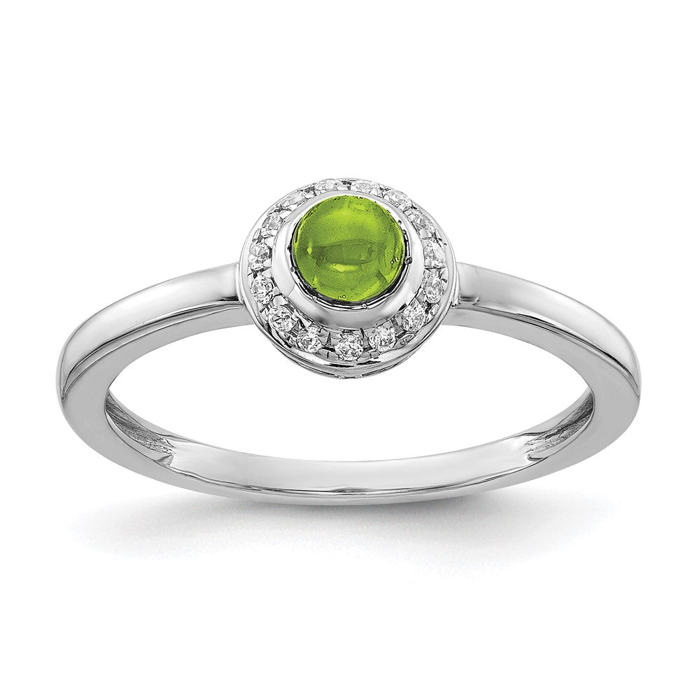 14K Weißgold Ring mit natürlichen Diamanten und runden Peridot-Cabochons