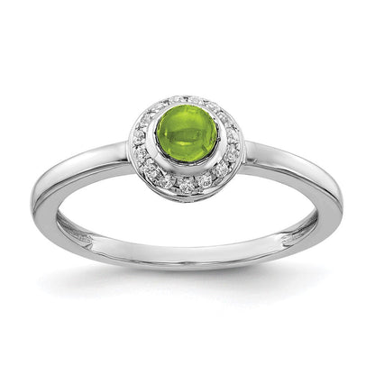 14K Weißgold Ring mit natürlichen Diamanten und runden Peridot-Cabochons