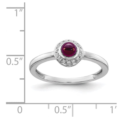 14K Weißgold Diamant und Cabochon Rhodolith Granat Ring