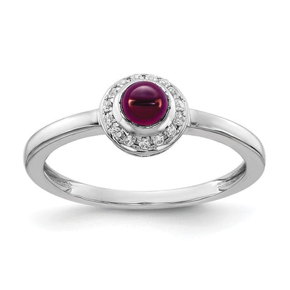 14K Weißgold Diamant und Cabochon Rhodolith Granat Ring