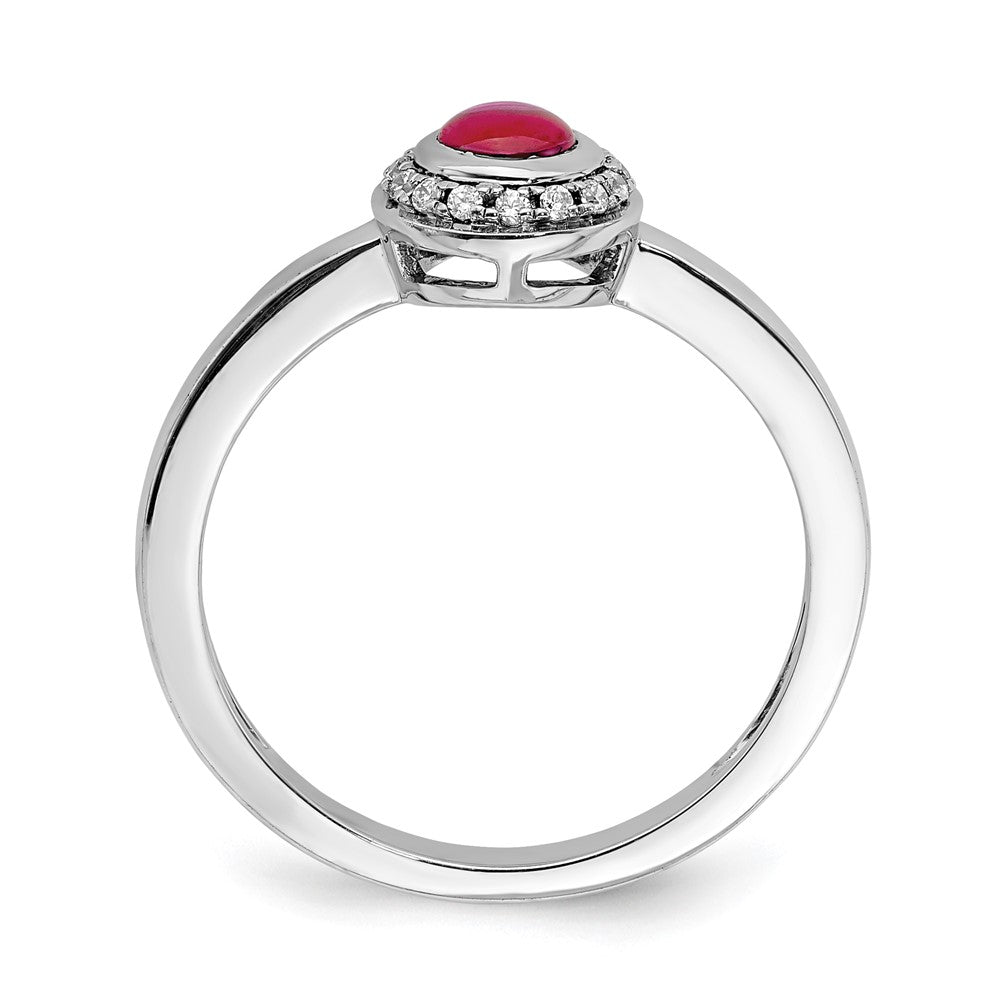 14K Weißgold Ring mit echten Diamanten und Rubin-Cabochons