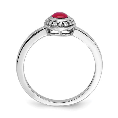14K Weißgold Ring mit echten Diamanten und Rubin-Cabochons