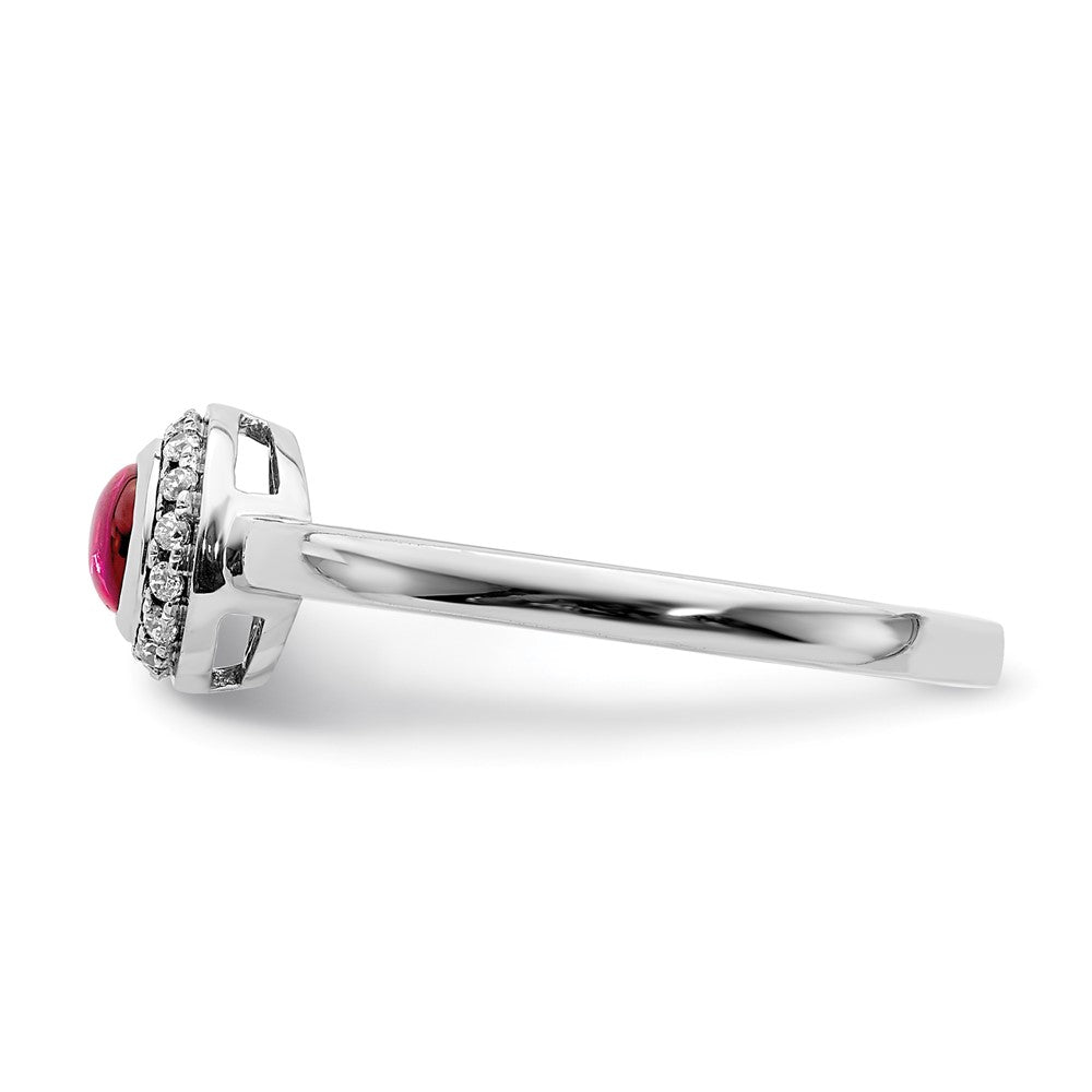 14K Weißgold Ring mit echten Diamanten und Rubin-Cabochons