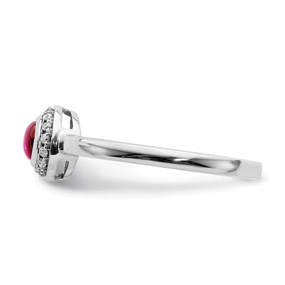 14K Weißgold Ring mit echten Diamanten und Rubin-Cabochons