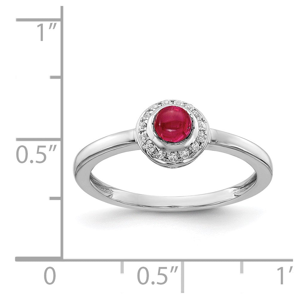 14K Weißgold Ring mit echten Diamanten und Rubin-Cabochons