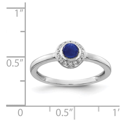 14K Weißgold Ring mit echten Diamanten und Cabochon-Saphiren