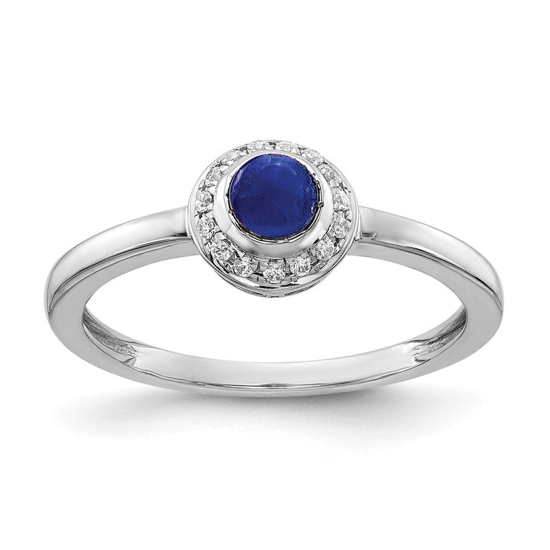 14K Weißgold Ring mit natürlichen Diamanten und blauen Saphir-Cabochons