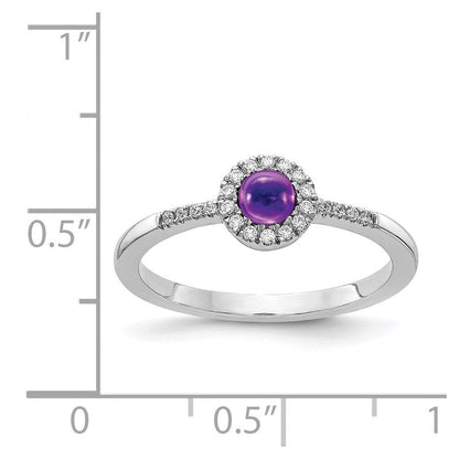 14K Weißgold Ring mit echtem Diamant und Cabochon-Amethyst