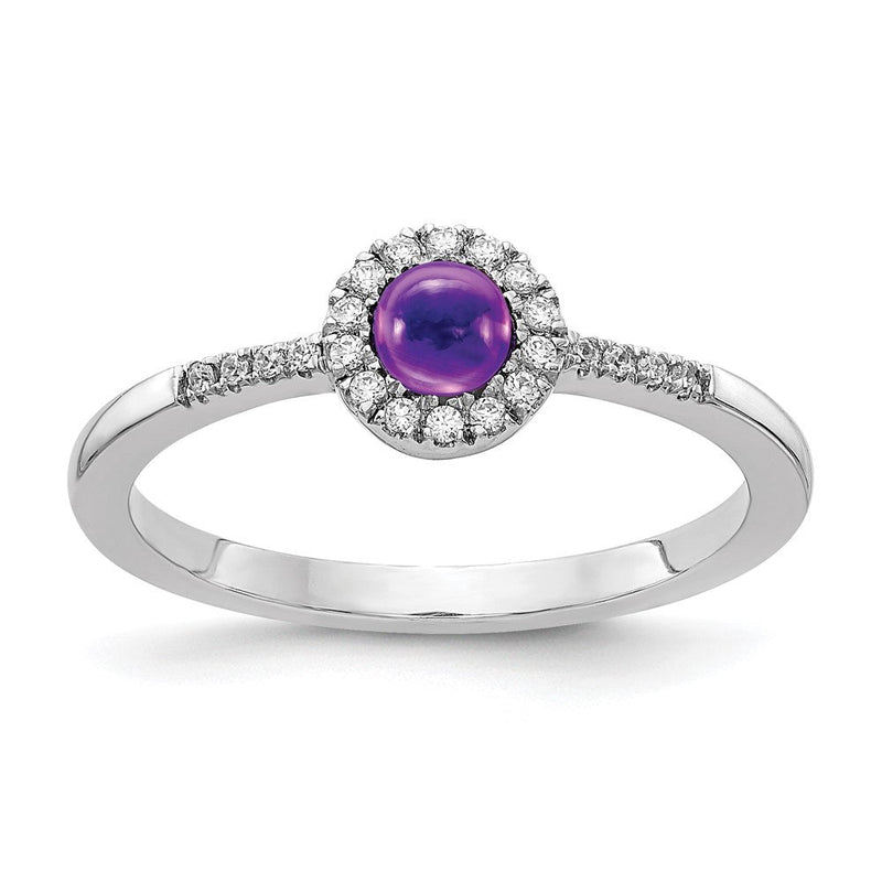 14K Weißgold Ring mit natürlichen Diamanten und Amethyst-Cabochons
