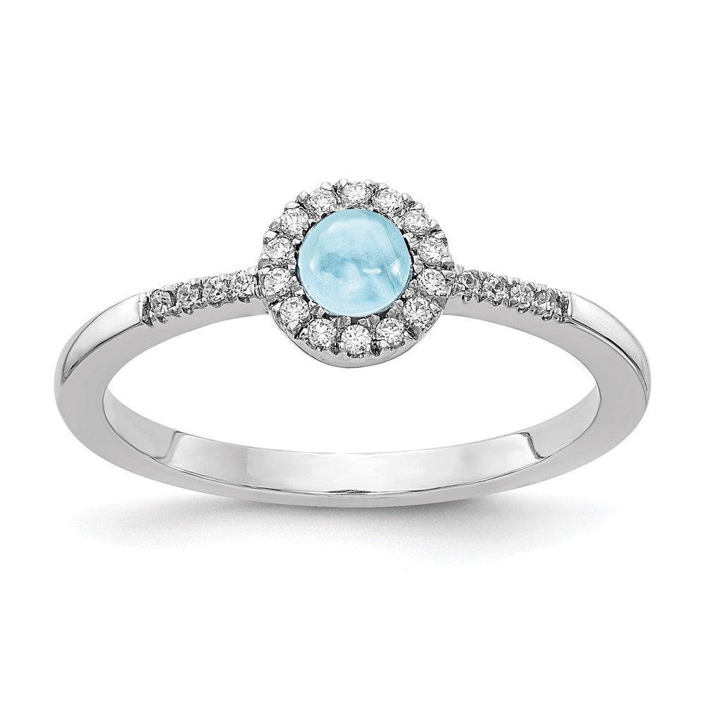 14K Weißgold Ring mit Diamanten und Aquamarinen