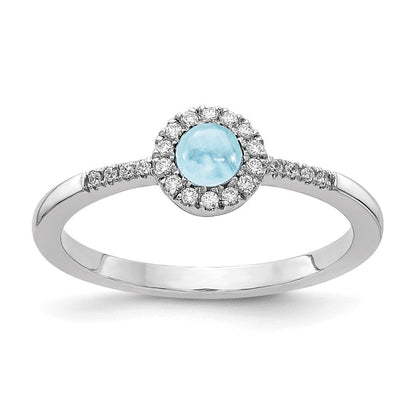 14K Weißgold Ring mit Diamanten und Aquamarinen