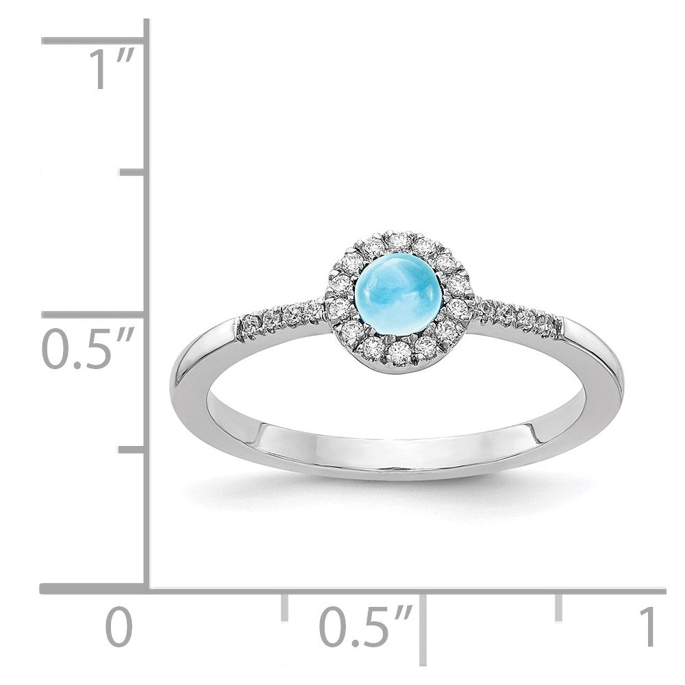 14K Weißgold Ring mit natürlichem Diamant und rundem Blautopas