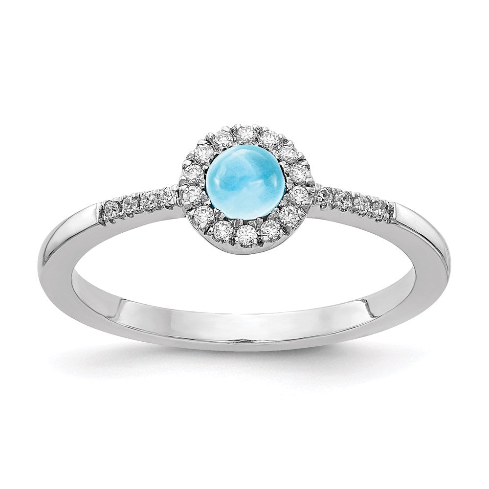 14K Weißgold Ring mit natürlichem Diamant und rundem Blautopas
