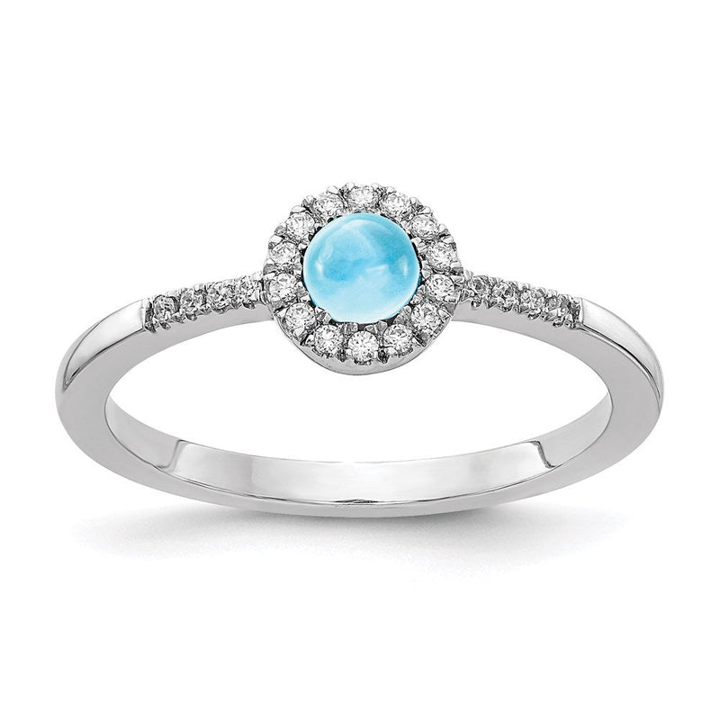 14K Weißgold Ring mit natürlichem Diamant und rundem Blautopas