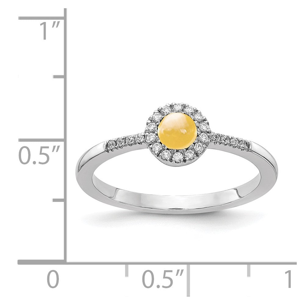 14K Weißgold Ring mit natürlichem Diamant und Citrin-Cabochon