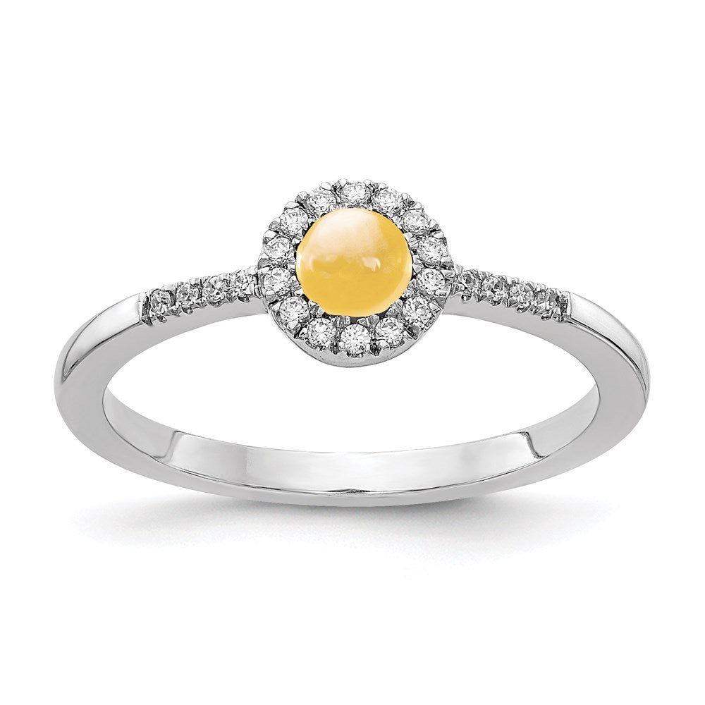14K Weißgold Ring mit natürlichem Diamant und Citrin-Cabochon