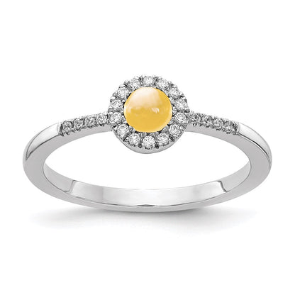 14K Weißgold Ring mit natürlichem Diamant und Citrin-Cabochon