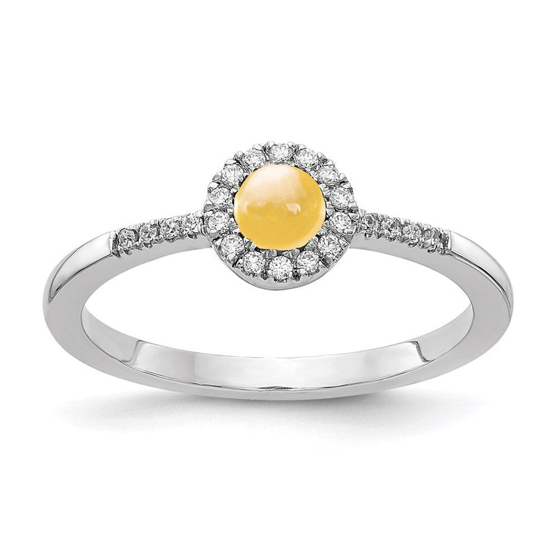 14K Weißgold Ring mit natürlichem Diamant und Citrin-Cabochon