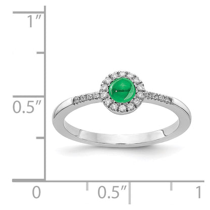 14K Weißgold Ring mit echtem Diamant und Cabochon-Smaragd