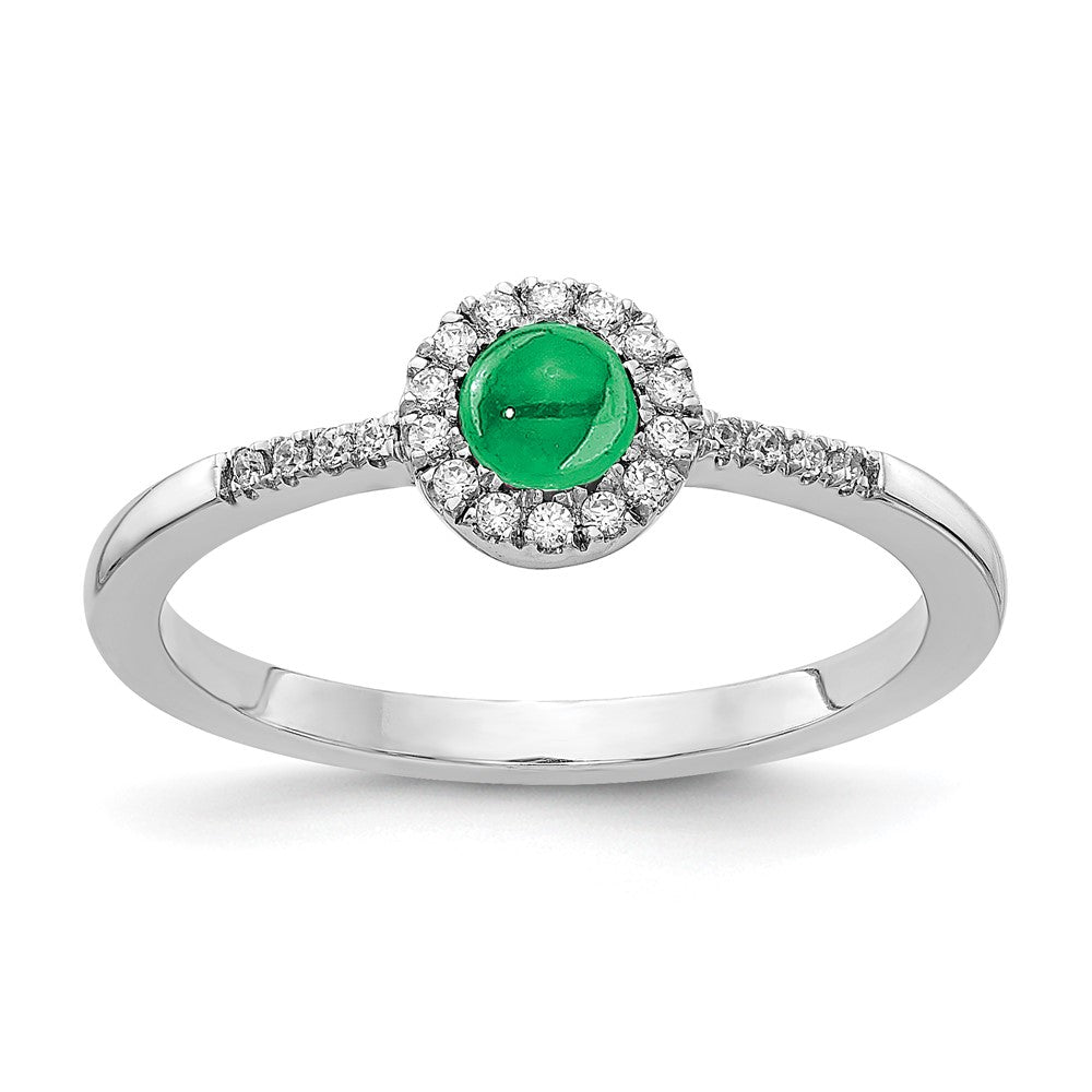 14K Weißgold Ring mit echtem Diamant und Cabochon-Smaragd