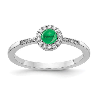 14K Weißgold Ring mit echtem Diamant und Cabochon-Smaragd