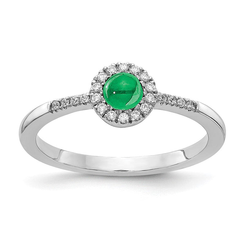 14K Weißgold Ring mit echtem Diamant und Cabochon-Smaragd