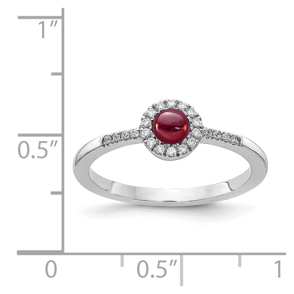 14K Weißgold Ring mit natürlichem Diamant und Granat-Cabochon