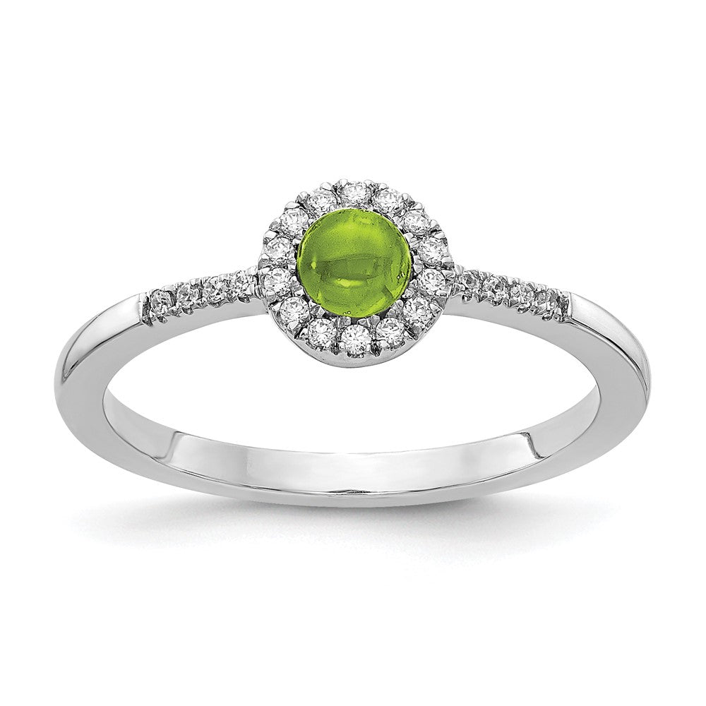 14K Weißgold Ring mit natürlichen Diamanten und Peridot-Cabochons