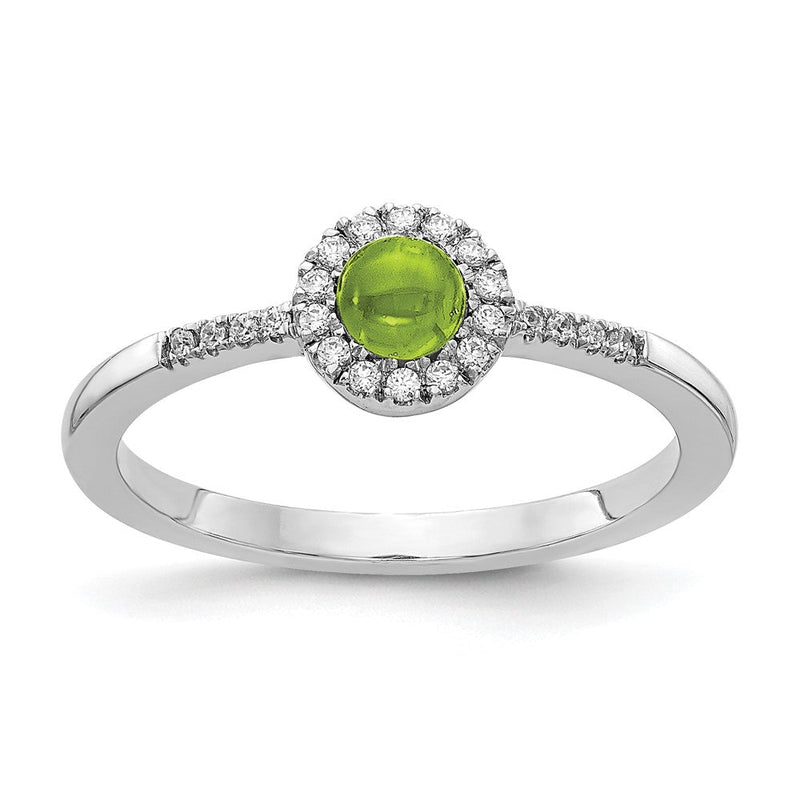 14K Weißgold Ring mit natürlichen Diamanten und Peridot-Cabochons